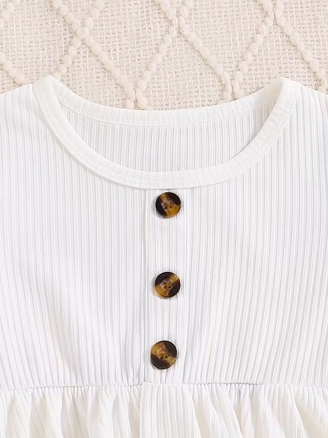 Girls 3-Piece Long Sleeve Dress Set with Floral and Solid Color Styles Button Round Neck Autumn Winter Outfits