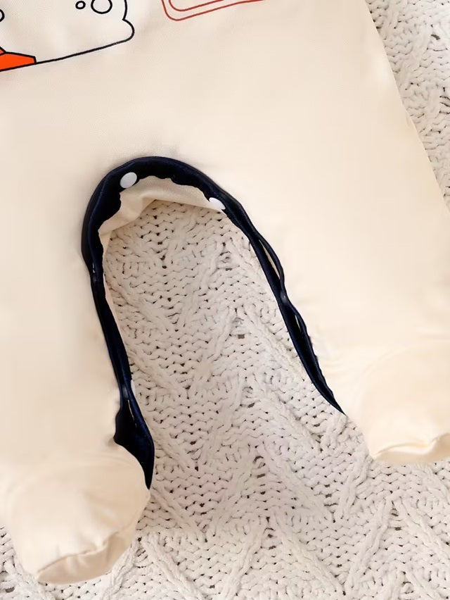 Baby Boy 3-Piece Excavator Winter Outfit Set with Long Sleeve Bodysuit, Warm Jumpsuit and Matching Bib