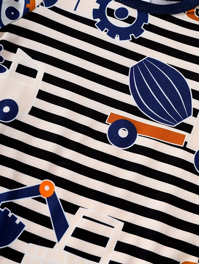 Baby Boy 3-Piece Excavator Winter Outfit Set with Long Sleeve Bodysuit, Warm Jumpsuit and Matching Bib