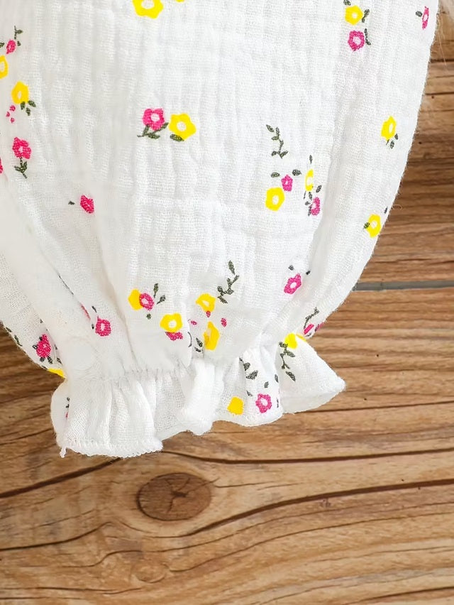 Baby Girls’ Long Sleeve Floral Romper with Pink Bow Belt & Matching Hat – Soft Stretchy Outfit for Spring/Fall