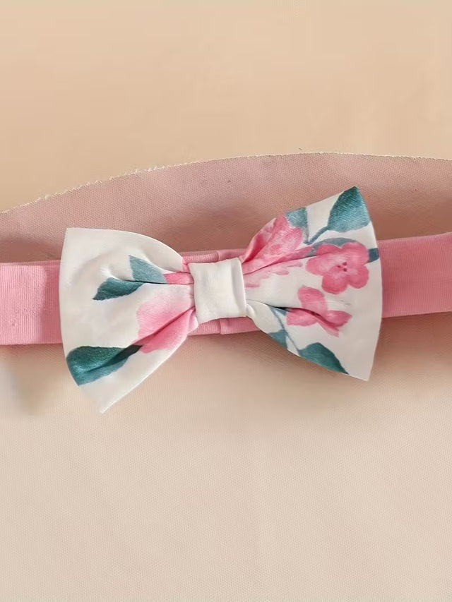 Baby Girl Floral 3-Piece Outfit Set with Long Sleeve Top, Elastic Pants and Matching Headband Spring and Autumn Clothing