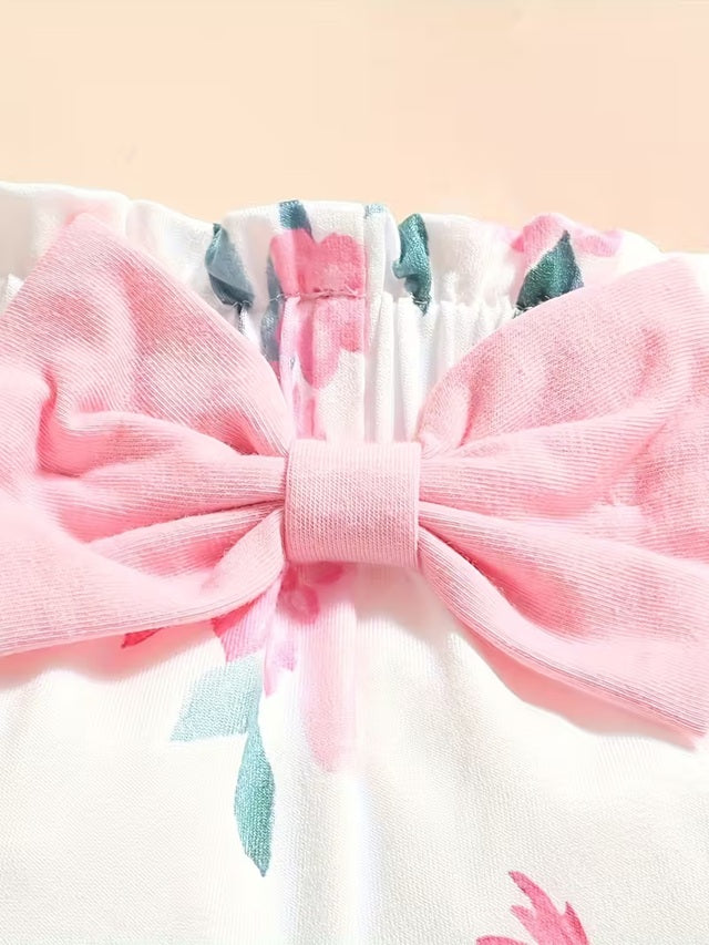 Baby Girl Floral 3-Piece Outfit Set with Long Sleeve Top, Elastic Pants and Matching Headband Spring and Autumn Clothing